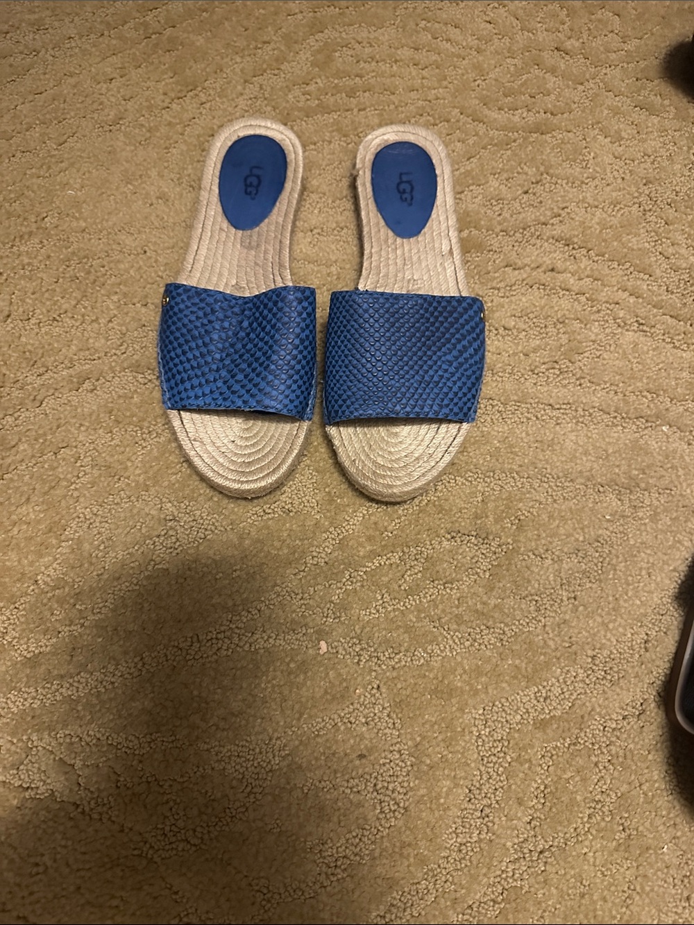 UGG Blue Woven Slide Sandals with Neutral Footbed